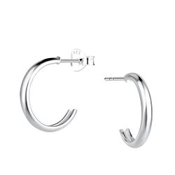 Silver Half Hoop Stud Earrings - 21655