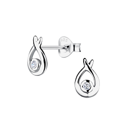 Silver Tear Drop Stud Earrings - 21637