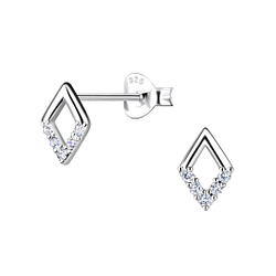 Silver Diamond Shaped Stud Earrings - 21657