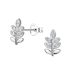Silver Olive Leaf Stud Earrings - 21659