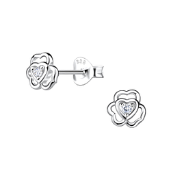 Silver Flower Stud Earrings - 21660