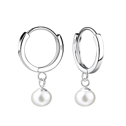 6mm Fresh Water Pearl Silver Huggie Earrings - 21564