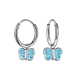 Silver Butterfly Charm Hoop Earrings - 21611