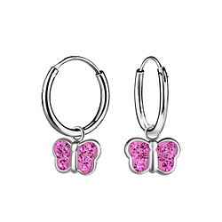 Silver Butterfly Charm Hoop Earrings - 21611
