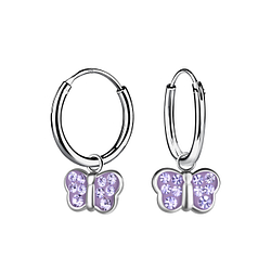 Silver Butterfly Charm Hoop Earrings - 21611