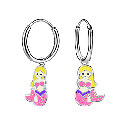 Silver Mermaid Charm Hoop Earrings - 21617