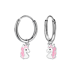 Silver Unicorn Charm Hoop Earrings - 21616 Silver Unicorn Charm Hoop Earrings - 21616