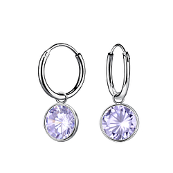 8mm Round Cubic Zirconia Silver Charm Hoop Earrings - 21613