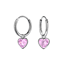 6mm Heart Cubic Zirconia Silver Charm Hoop Earrings - 21608