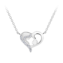 Silver Mother and Baby Heart Necklace - 21662