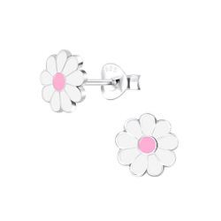 Silver Daisy Flower Stud Earrings - 21774