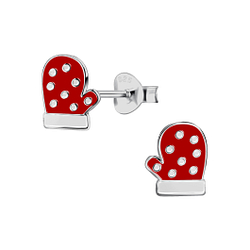 Silver Christmas Glove Stud Earrings - 21723