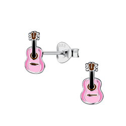 Silver Guitar Stud Earrings - 21734
