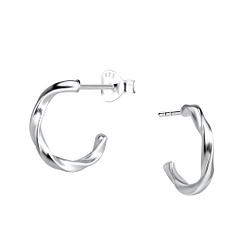 Silver Twisted Half Hoop Stud Earrings - 21691