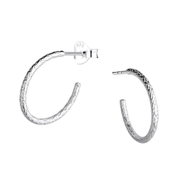Silver Patterned Half Hoop Stud Earrings - 21693