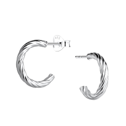Silver Twisted Half Hoop Stud Earrings - 21750