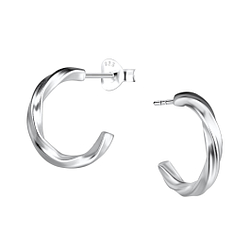 Silver Twisted Half Hoop Stud Earrings - 21688