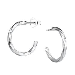 Silver Twisted Half Hoop Stud Earrings - 21692 Silver Twisted Half Hoop Stud Earrings - 21692