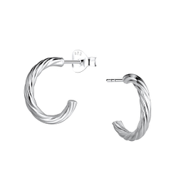 Silver Twisted Half Hoop Stud Earrings - 21751