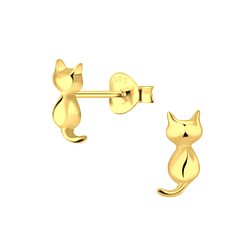 Silver Cat Stud Earrings - 21707