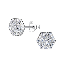 Silver Hexagon Stud Earrings - 21698