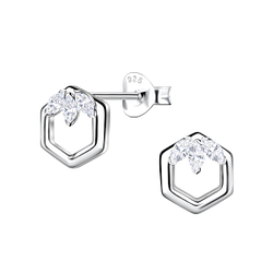Silver Hexagon Stud Earrings - 21703 Silver Hexagon Stud Earrings - 21703