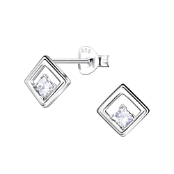 Silver Square Stud Earrings - 21759