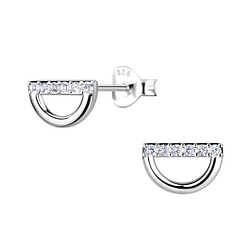 Silver Semi Circle Stud Earrings - 21761