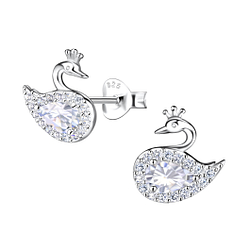 Silver Swan Stud Earrings - 21702