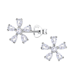 Silver Flower Stud Earrings - 21697