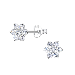 Silver Flower Stud Earrings - 21764