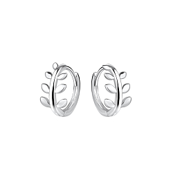Silver Olive Leaf Huggie Earrings - 21766