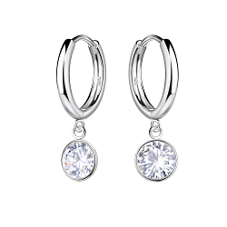 6mm Round Cubic Zirconia Silver Huggie Earrings - 21771