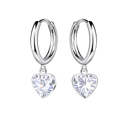 6mm Heart Cubic Zirconia Silver Huggie Earrings - 21772