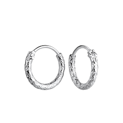 12mm Silver Patterned Hoop Earrings - 21694