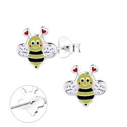 Silver Crystal Bee Stud Earrings - 21841