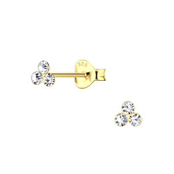 Silver Three Stones Stud Earrings - 21850