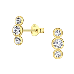 Silver Three Stones Stud Earrings - 21851