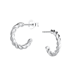 Silver Twisted Half Hoop Stud Earrings - 21783