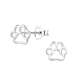Silver Paw Print Stud Earrings - 21795