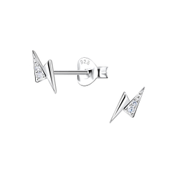 Silver Thunder Bolt Stud Earrings - 21784