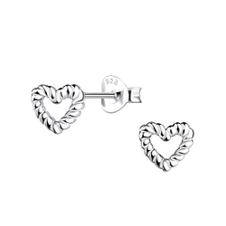 Silver Twisted Heart Stud Earrings - 21800