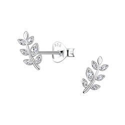 Silver Olive Leaf Stud Earrings - 21873