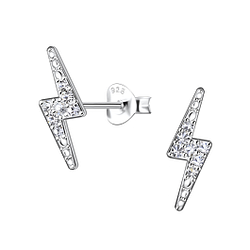 Silver Thunder Bolt Stud Earrings - 21874