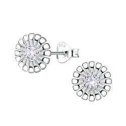 Silver Flower Stud Earrings - 21826