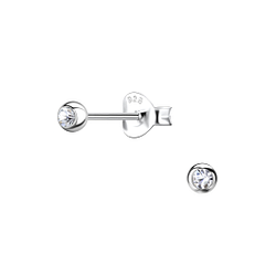 Silver Crystal Single Stone Stud Earrings - 21883