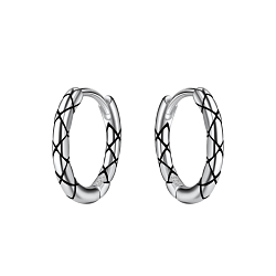 13mm Silver Patterned Huggie Earrings - 21812