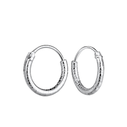 12mm Silver Patterned Hoop Earrings - 21780