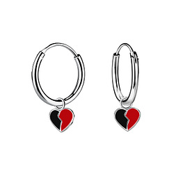 Silver Heart Charm Hoop Earrings - 21916