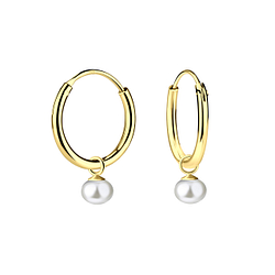 4mm Fresh Water Pearl Silver Charm Hoop Earrings - 21891